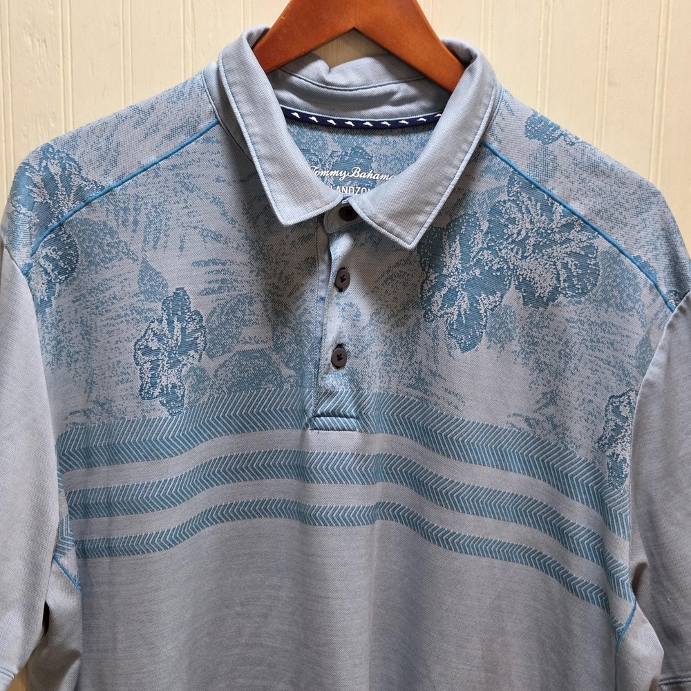 Tommy Bahama IslandZone Polo Shirt Mens XL Blue Floral Print Stretch Top